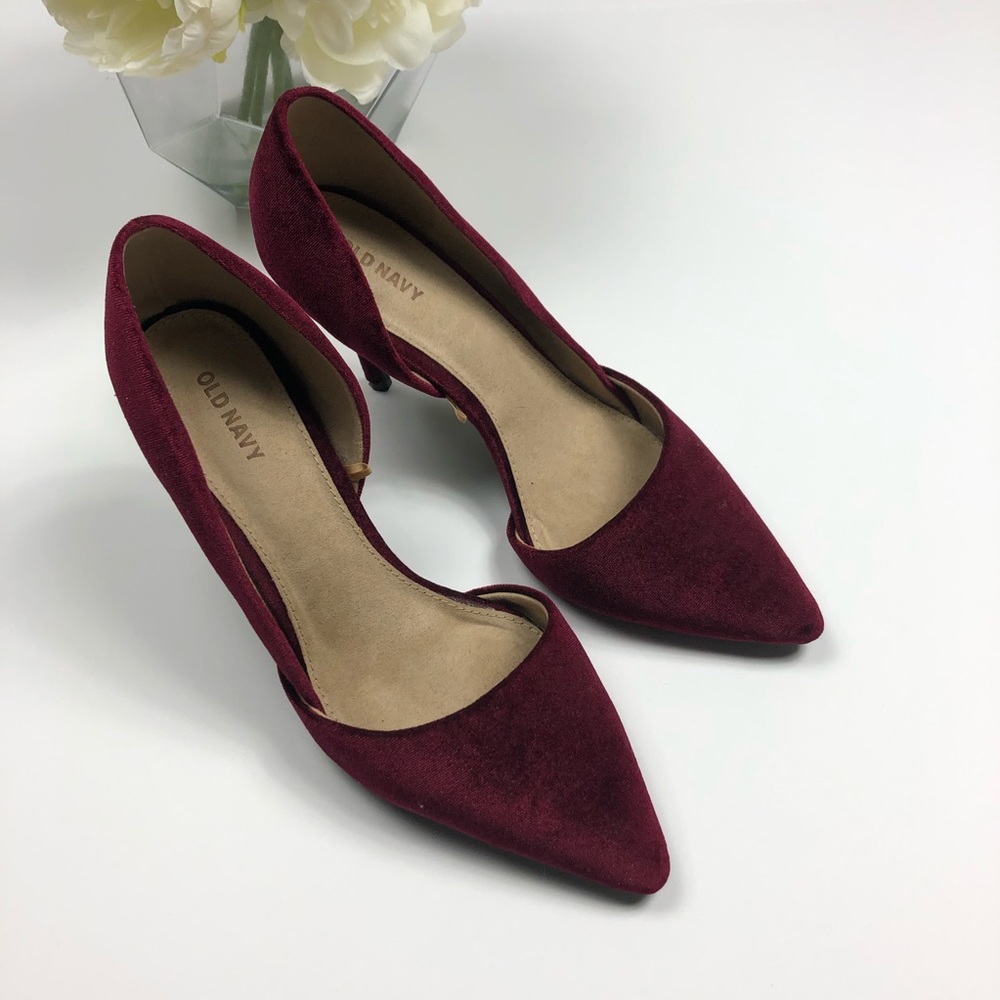 OLD NAVY WINE VELVET SUEDE POINTED STILETTO PUMPS